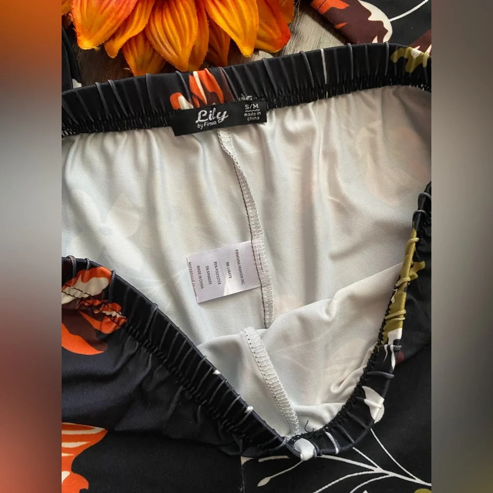 🌻5/$25🌻LILY by FIRMIANA Black Floral Elastic Banded Pants | S/M | - Picture 5 of 5